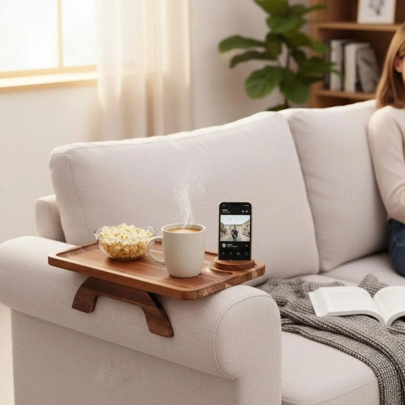 3-in-1 Foldable Sofa Arm Tray Table With 360° Phone Holder