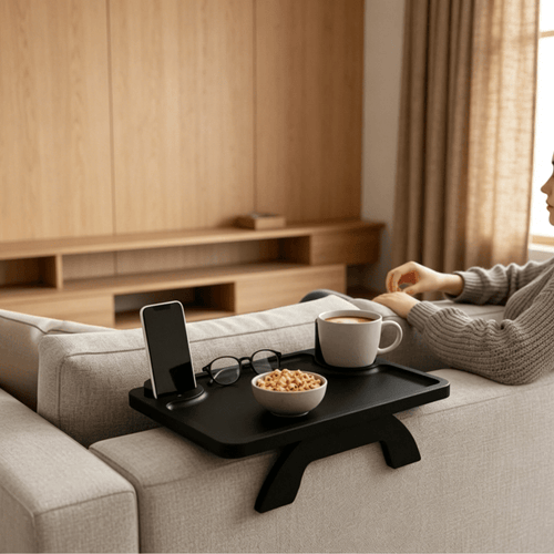 3-in-1 Foldable Sofa Arm Tray Table With 360° Phone Holder