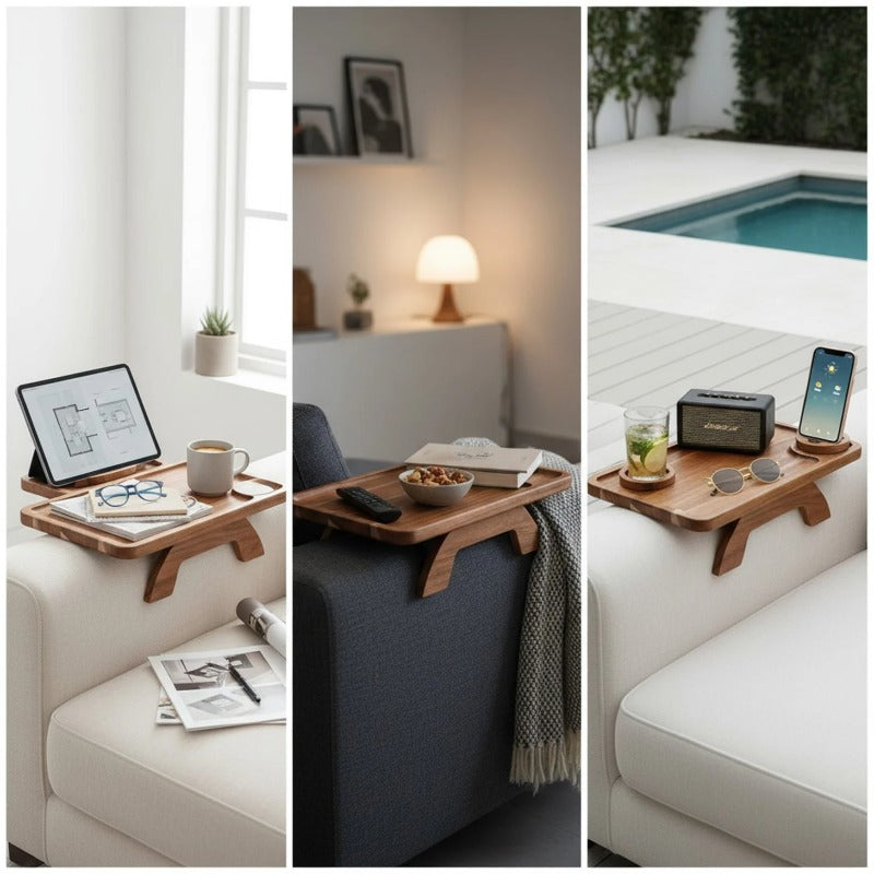 3-in-1 Foldable Sofa Arm Tray Table With 360° Phone Holder