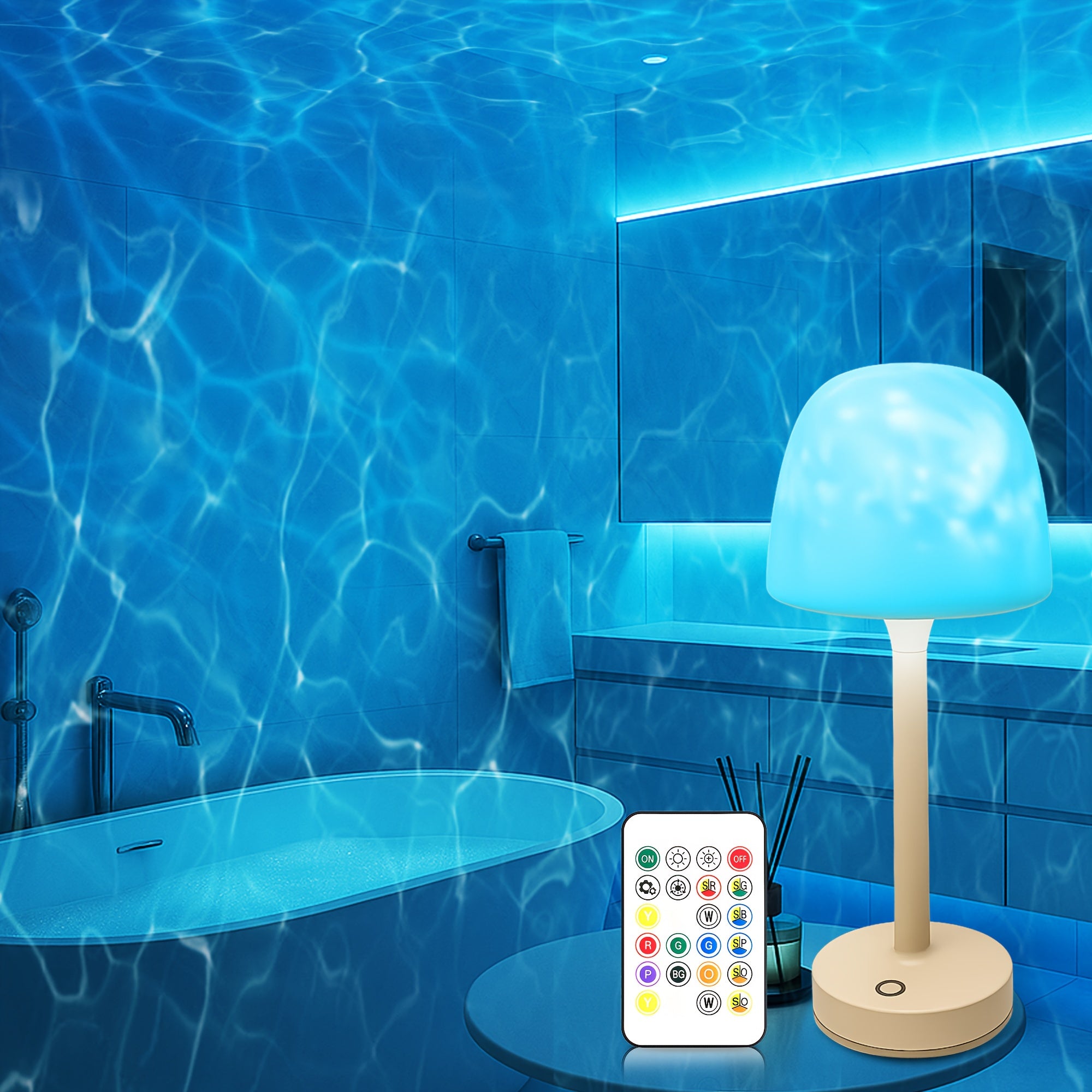 Rechargeable 16-Color Cordless Light With Remote Ocean Wave LED Projector