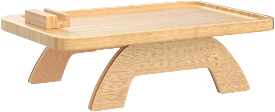 Foldable Bamboo Sofa Armrest Tray Table with Adjustable Phone Holder
