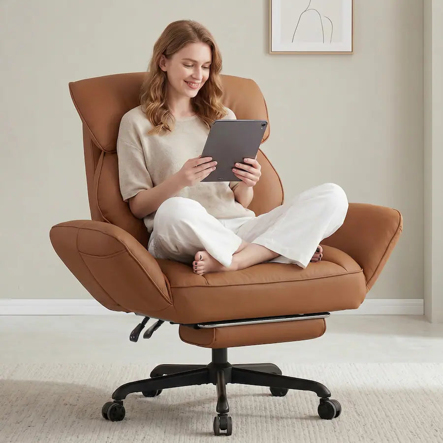 Cross-legged recliner office chair in brown