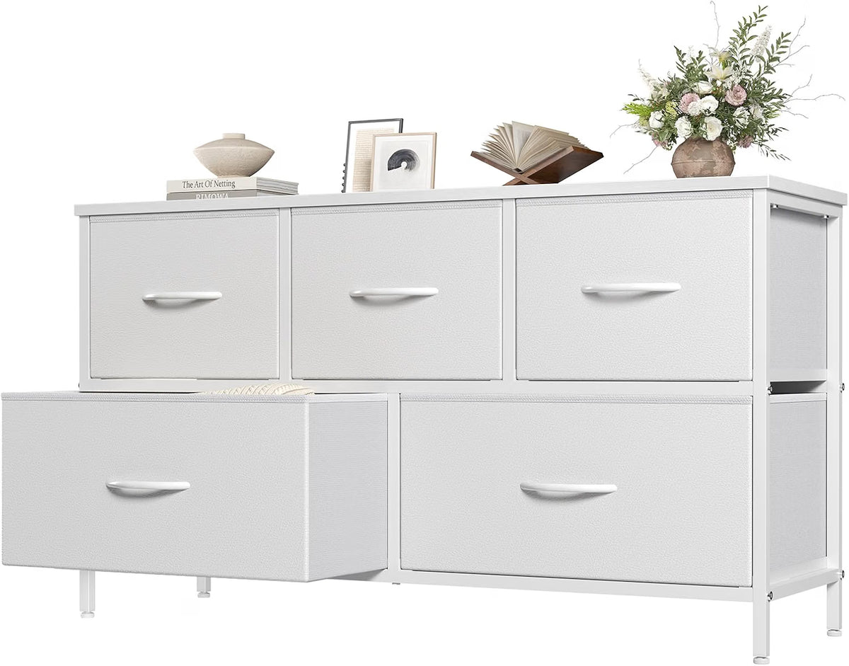 Wide 5-Drawer Fabric Dresser with Wood Top