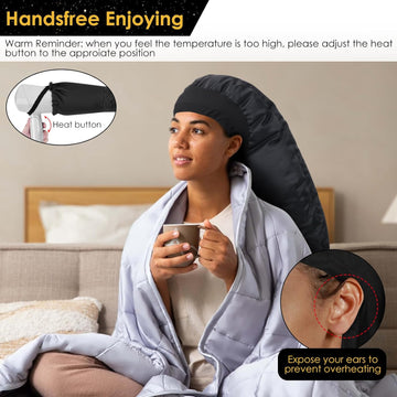 TEPENAR Hair Dryer Bonnet Attachment: Upgraded Extra Large Hooded Dryer Adjustable Hair Dryer Caps - Easy to Use for Natural Curly Textured Hair Care Styling Fast Drying - Black