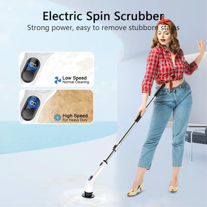 Cordless Electric Spin Scrubber with Long Handle & 8 Brush Heads