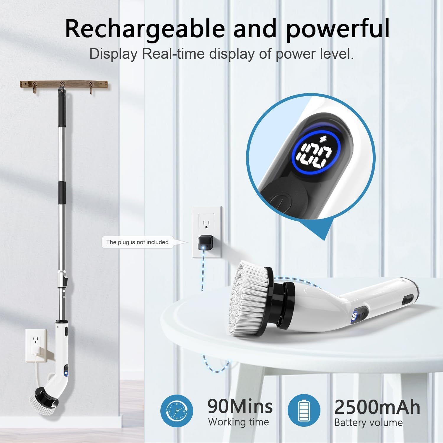 Cordless Electric Spin Scrubber with Long Handle & 8 Brush Heads