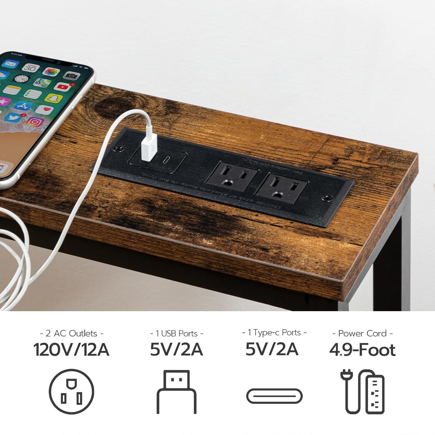 Slim Behind Sofa Table With Built-In Outlets