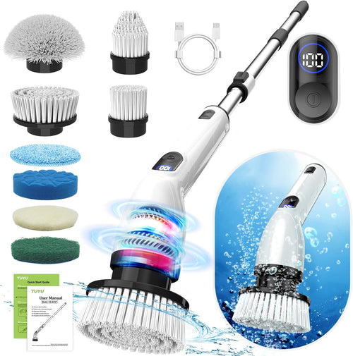 Cordless Electric Spin Scrubber with Long Handle & 8 Brush Heads