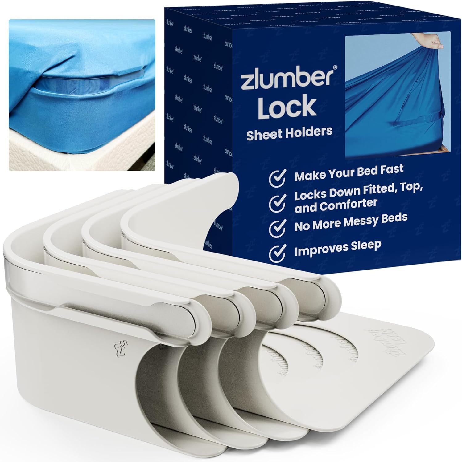 The Original USA Patented ZlumberLock - Secure Sheet Holder with Heavy-Duty Mattress Straps – No More Loose Bedding, Universal Fit, Easy One-Time Installation