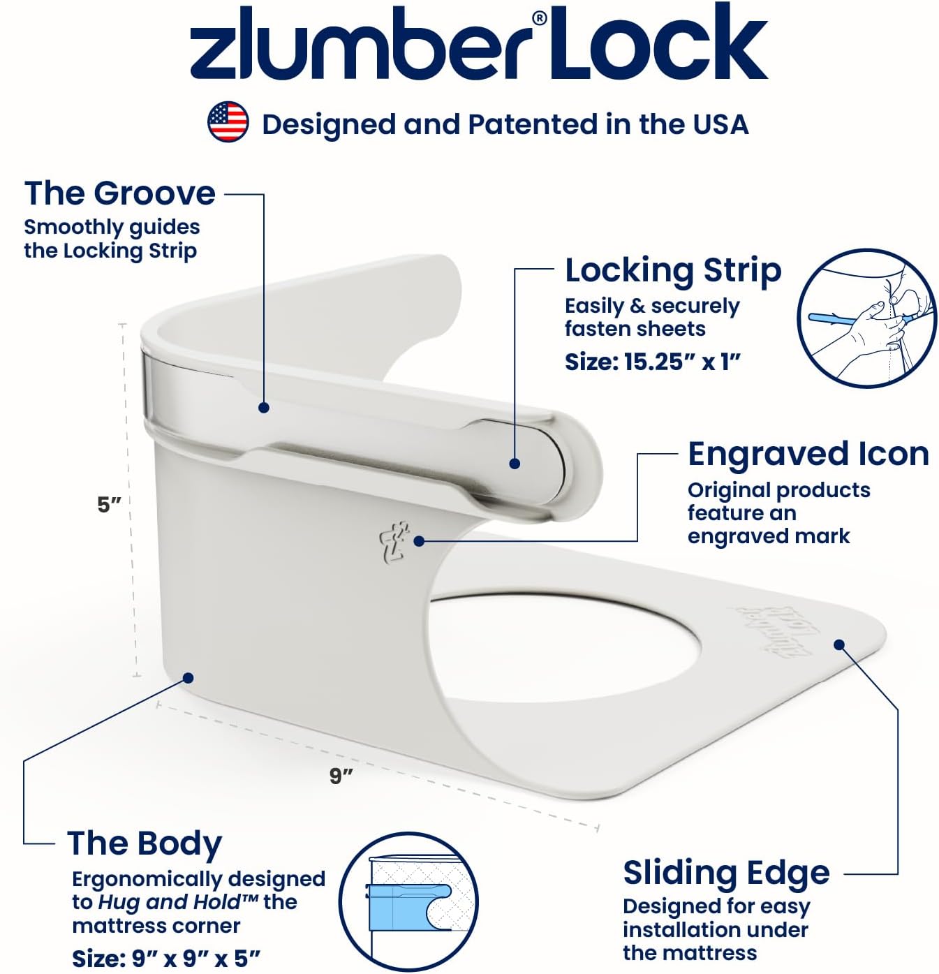 The Original USA Patented ZlumberLock - Secure Sheet Holder with Heavy-Duty Mattress Straps – No More Loose Bedding, Universal Fit, Easy One-Time Installation