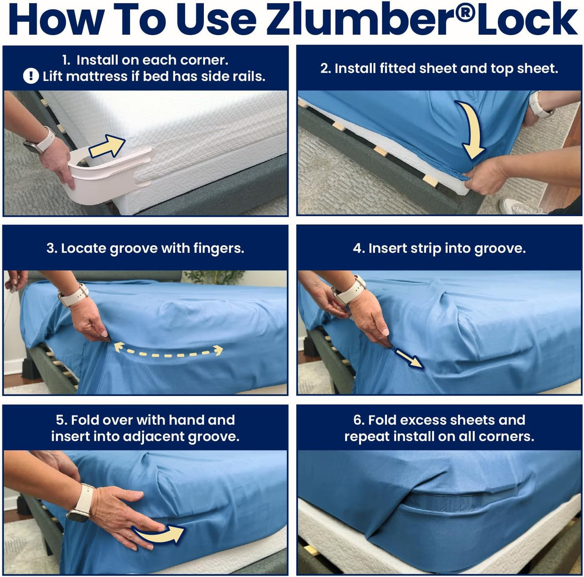 The Original USA Patented ZlumberLock - Secure Sheet Holder with Heavy-Duty Mattress Straps – No More Loose Bedding, Universal Fit, Easy One-Time Installation