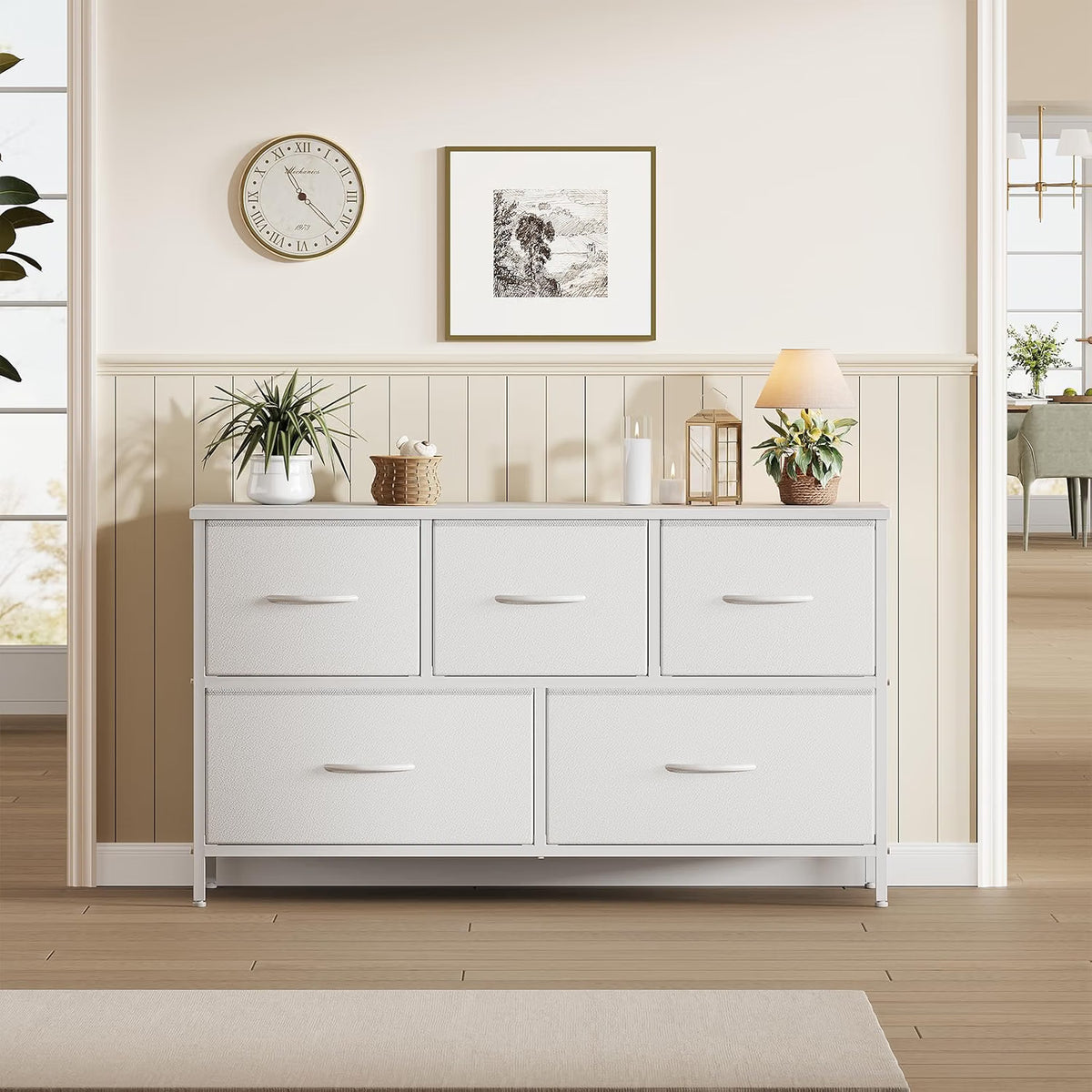 Wide 5-Drawer Fabric Dresser with Wood Top