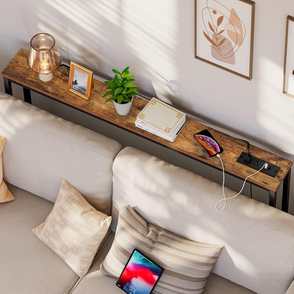 Slim Behind-Sofa Table With Built-In Outlets