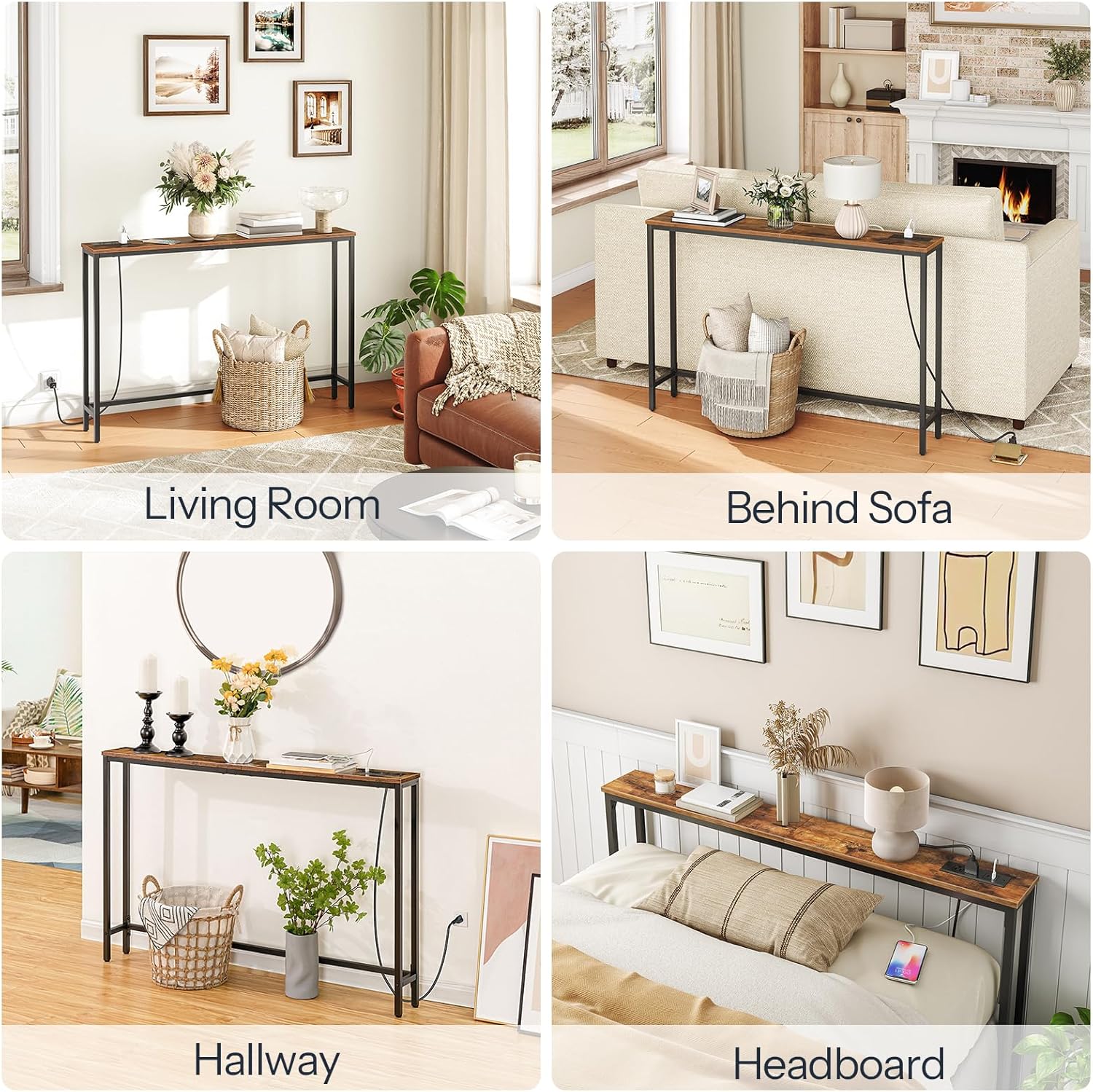 Slim Behind-Sofa Table With Built-In Outlets