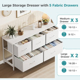 Wide 5-Drawer Fabric Dresser with Wood Top