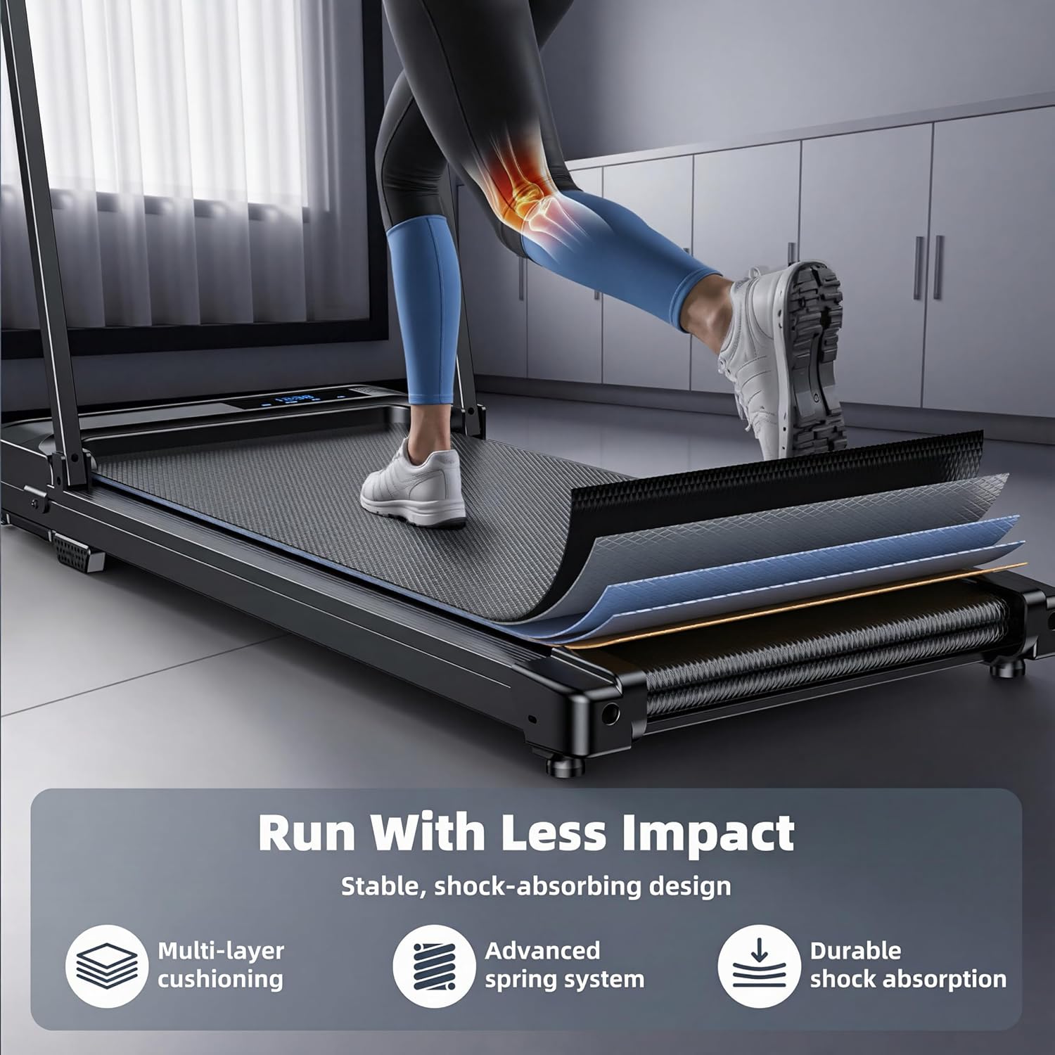 QuietStride Folding Walking Pad — Treadmill for Small Spaces