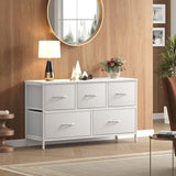 Wide 5-Drawer Fabric Dresser with Wood Top