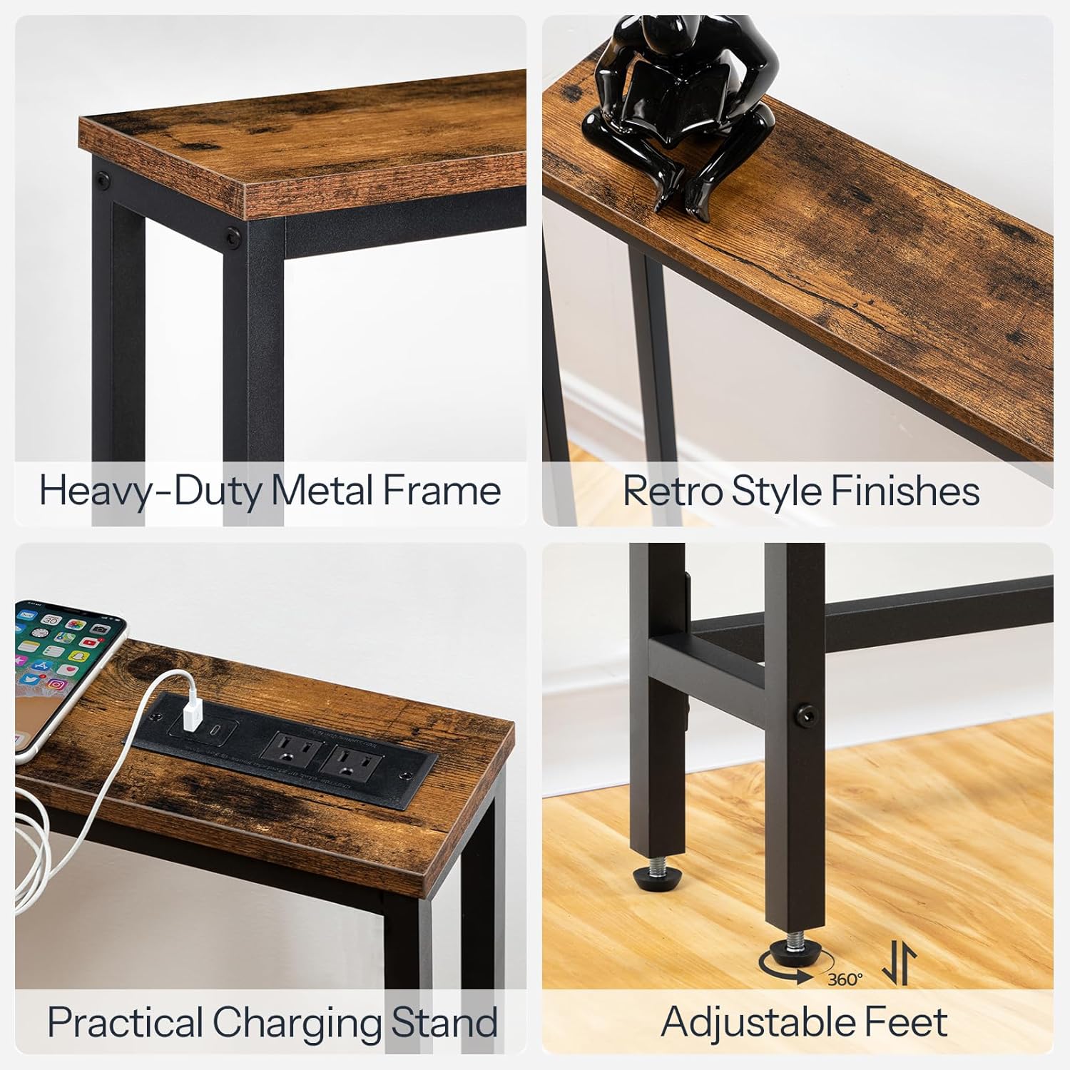 Slim Behind-Sofa Table With Built-In Outlets