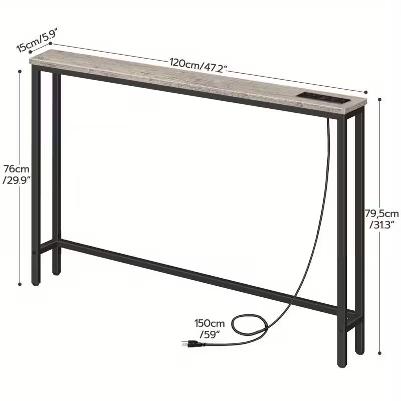 Slim Behind Sofa Table With Built-In Outlets