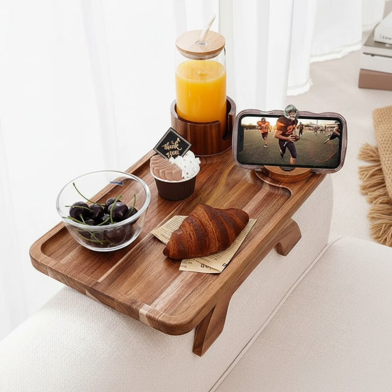 3-in-1 Foldable Sofa Arm Tray Table With 360° Phone Holder