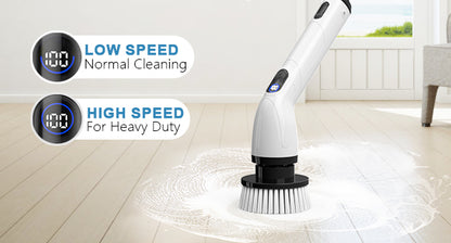 Cordless Electric Spin Scrubber with Long Handle & 8 Brush Heads