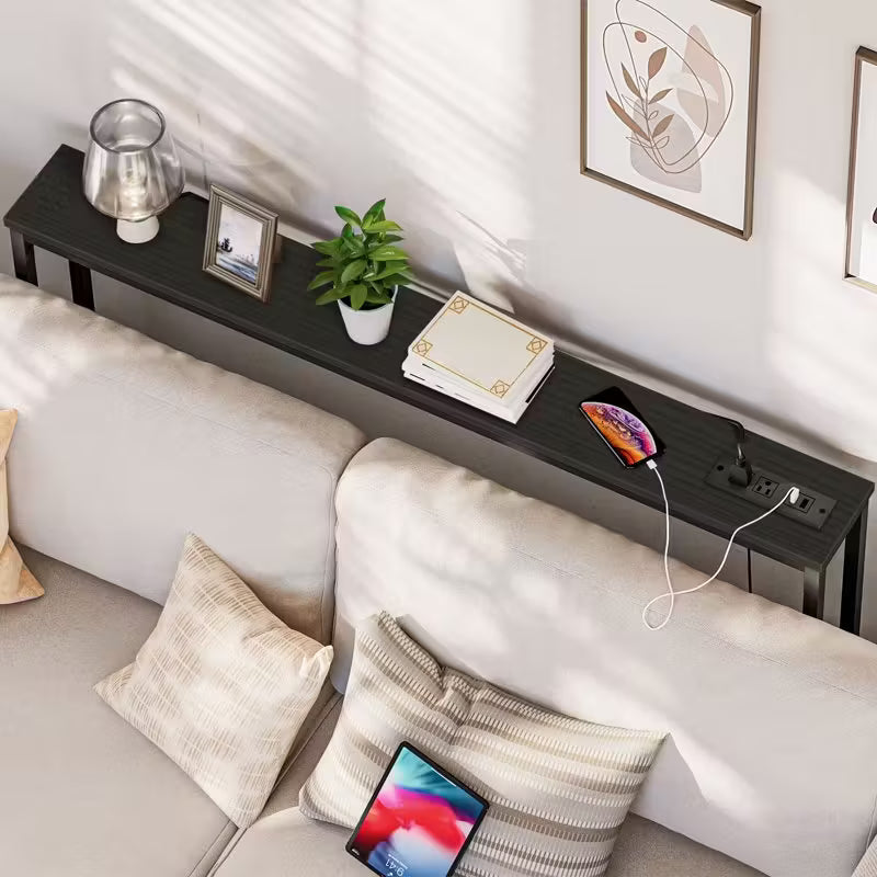 Slim Behind-Sofa Table With Built-In Outlets
