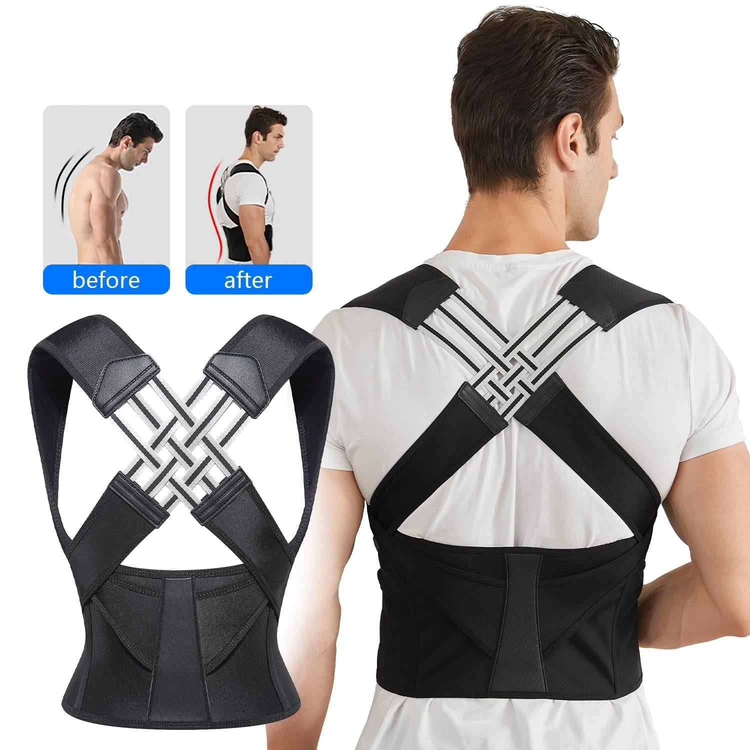 Back Brace – Posture Corrector, Adjustable Full Back Support