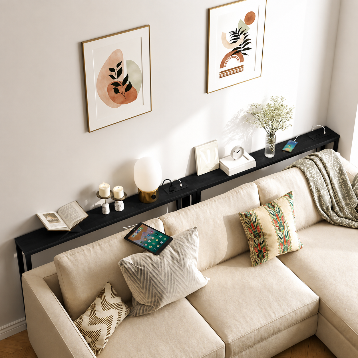 Slim Behind Sofa Table With Built-In Outlets