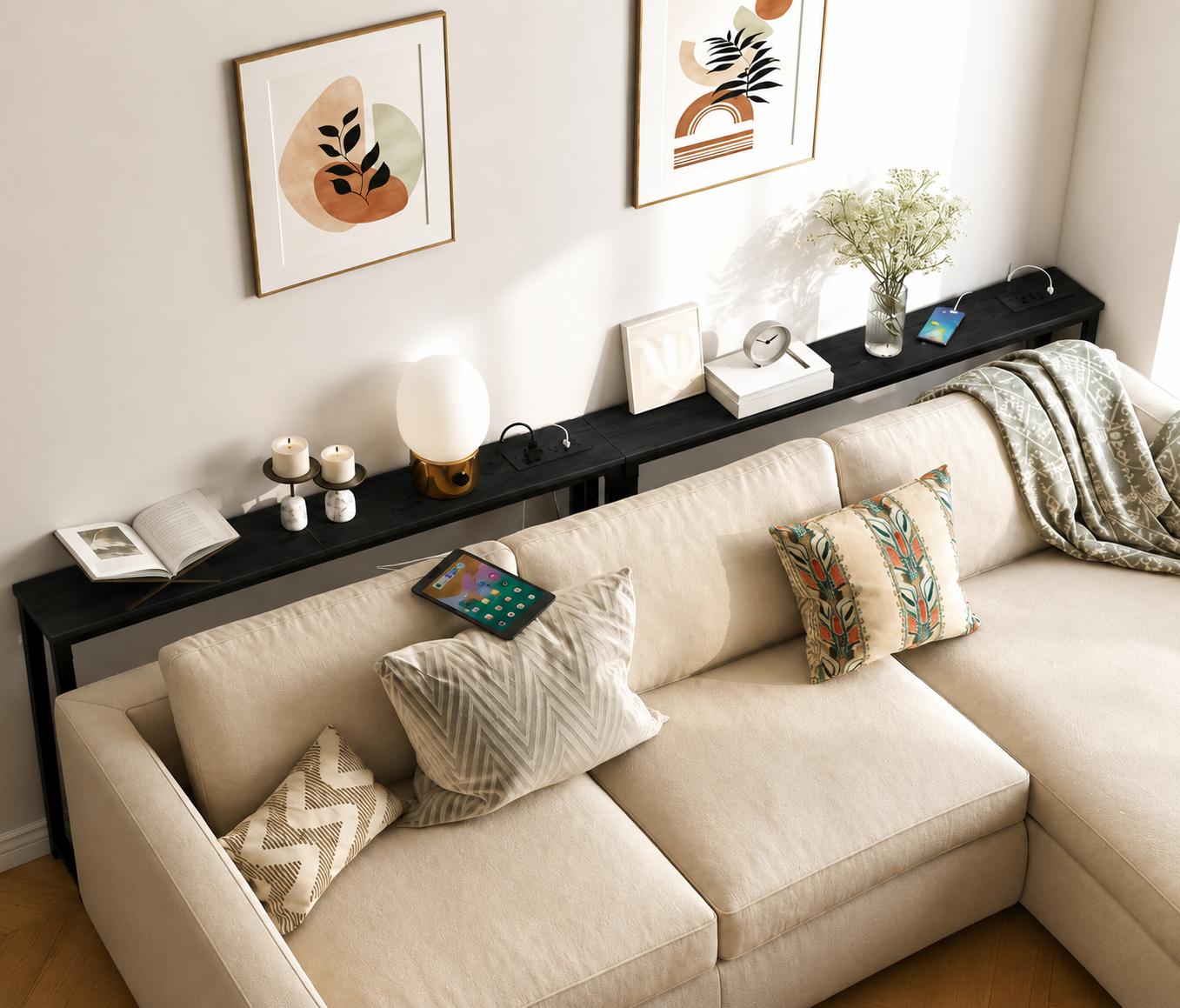 Slim Behind Sofa Table With Built-In Outlets