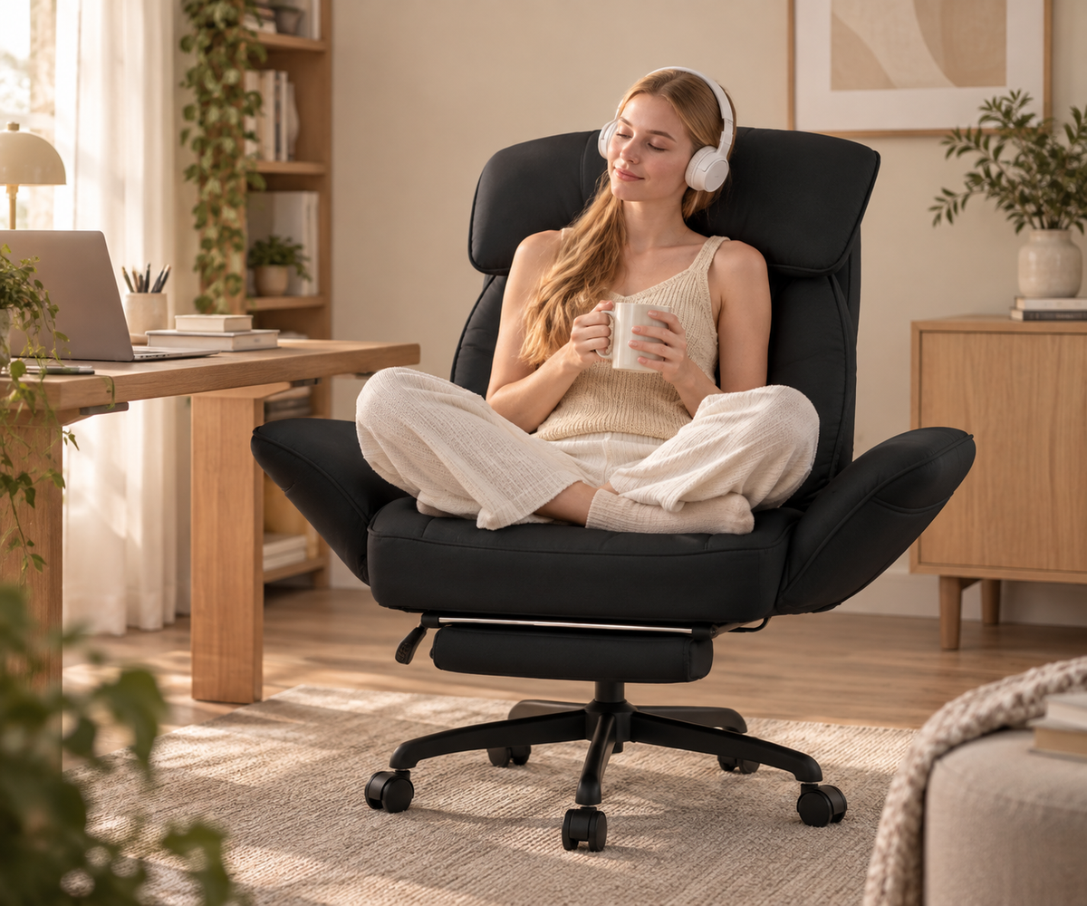 Regular desk chairs make you choose between comfort and focus.