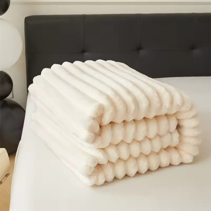 Throw Blanket – Ultra-Soft 250GSM Fluffy Warmth Decorative Striped Winter Nap