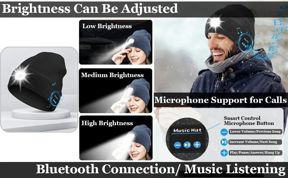 3-in-1 Bluetooth Beanie – Wireless Headphones With Integrated LED Illumination