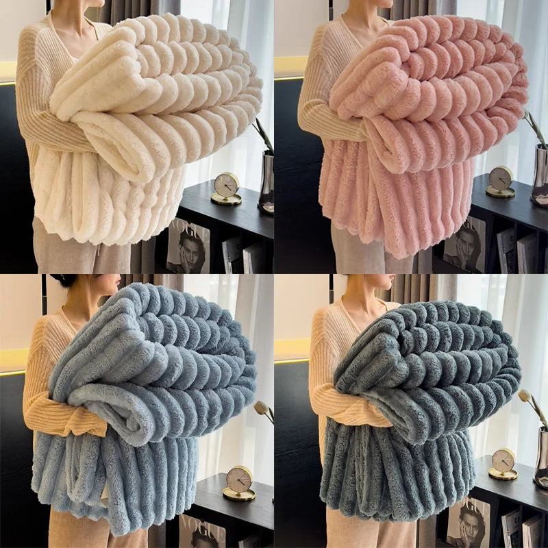Throw Blanket – Ultra-Soft 250GSM Fluffy Warmth Decorative Striped Winter Nap