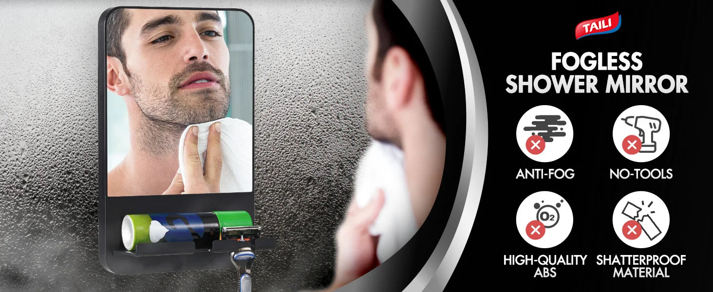 Taili Shower Mirror – Fogless, Rust-Proof, Durable Suction Mount, Razor Holder Included