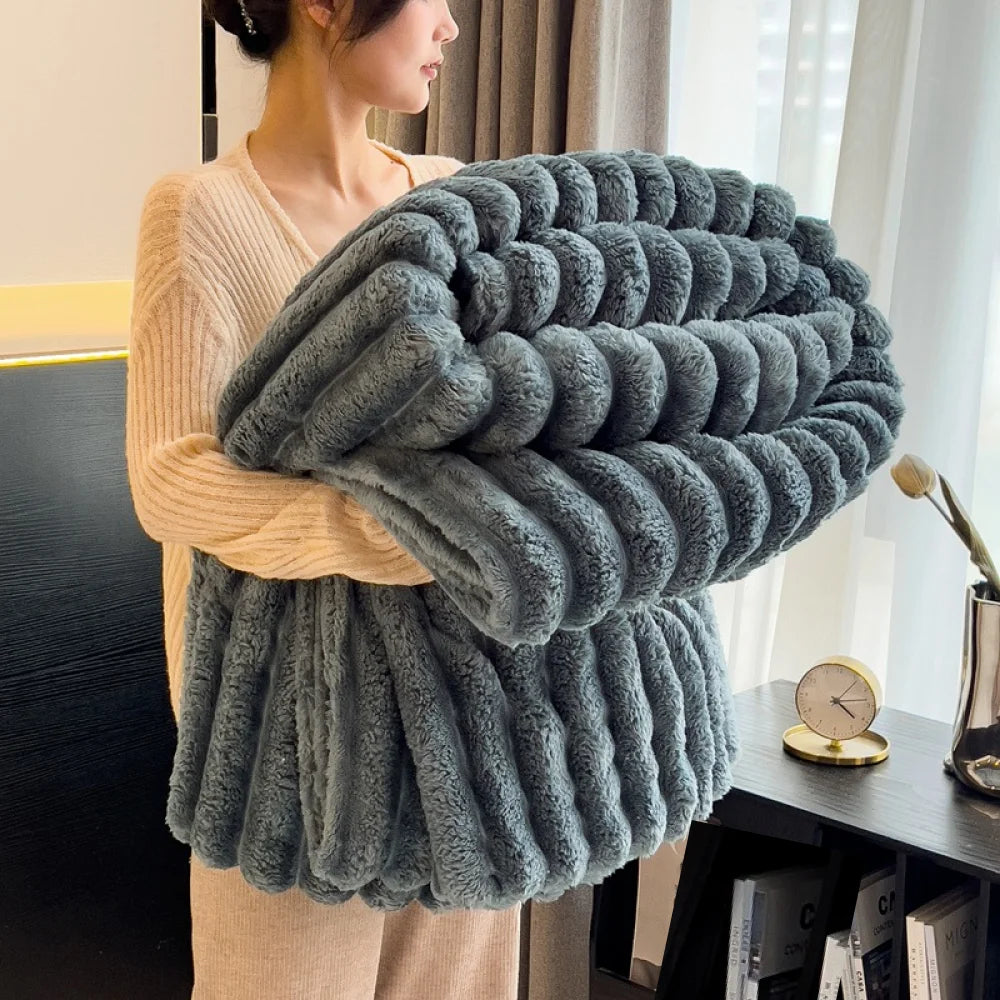Throw Blanket – Ultra-Soft 250GSM Fluffy Warmth Decorative Striped Winter Nap