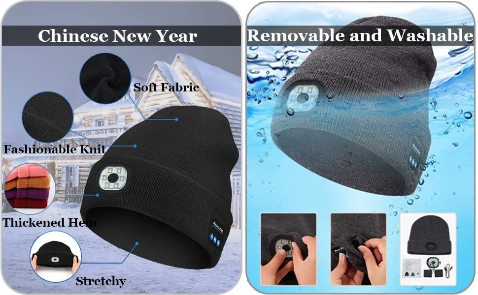 3-in-1 Bluetooth Beanie – Wireless Headphones With Integrated LED Illumination