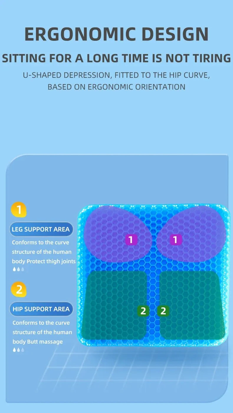 Gel Seat Cushion – Breathable Honeycomb Design For Pressure Relief At Desk