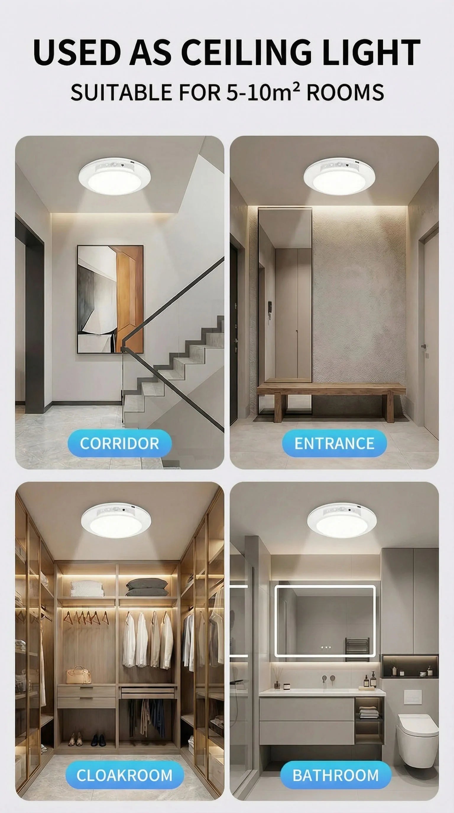 Motion Sensor Ceiling Light – USB-C Rechargeable Magnetic Lamp With Remote