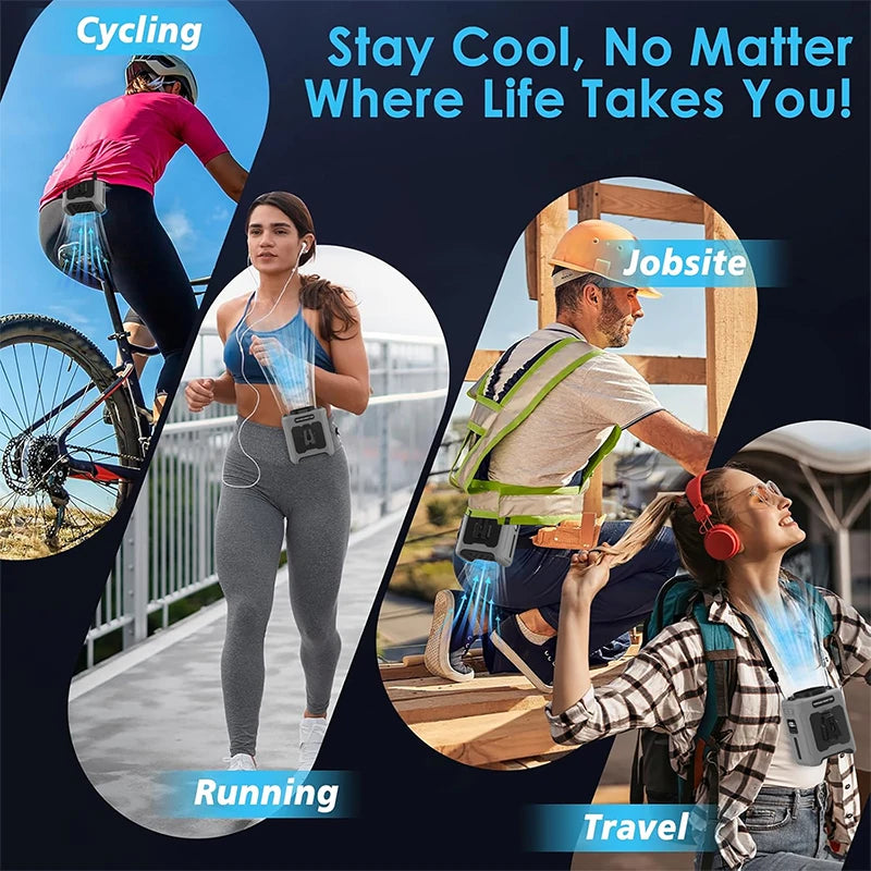 10000mAh Wearable Waist Fan with Power Bank