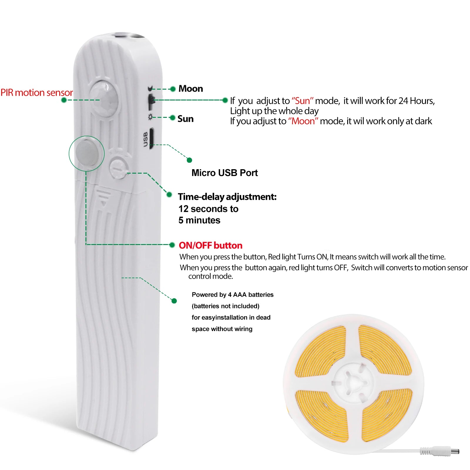 COB LED Strip – Motion Sensor Battery Powered Night Light