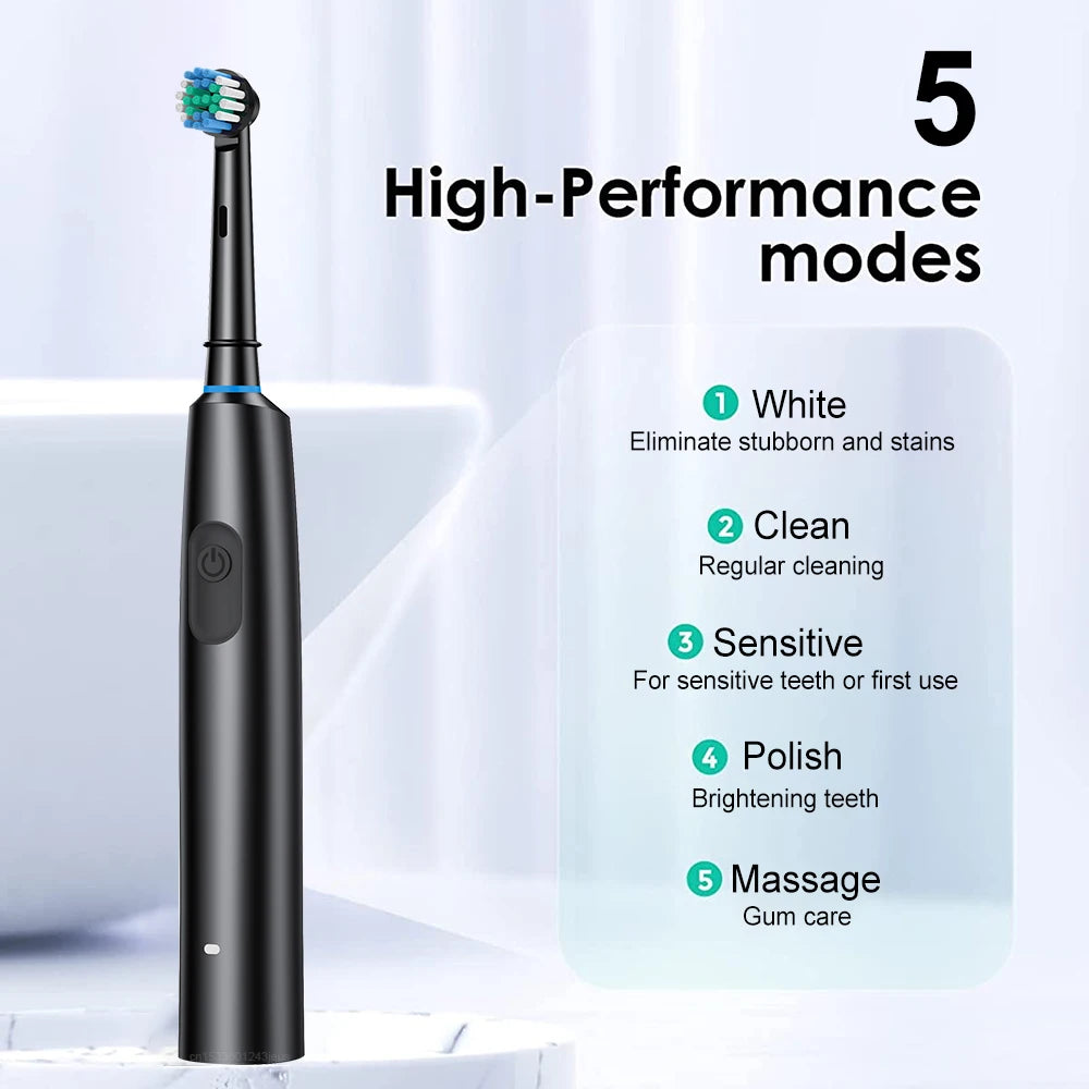 Electric Toothbrush – Deep Clean Whitening With Ultrasonic Rotation And Replacement Heads