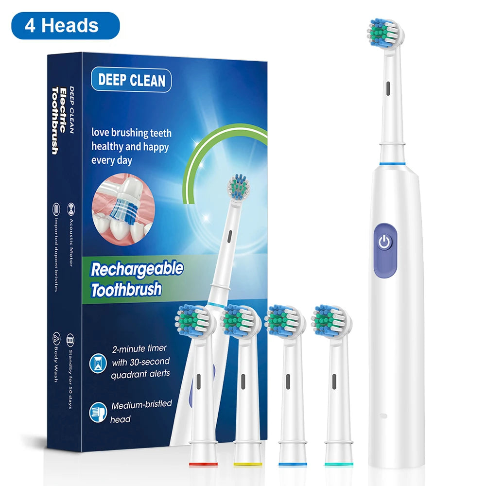Electric Toothbrush – Deep Clean Whitening With Ultrasonic Rotation And Replacement Heads