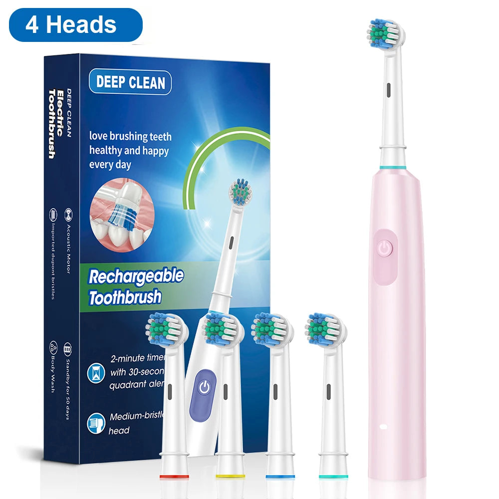 Electric Toothbrush – Deep Clean Whitening With Ultrasonic Rotation And Replacement Heads