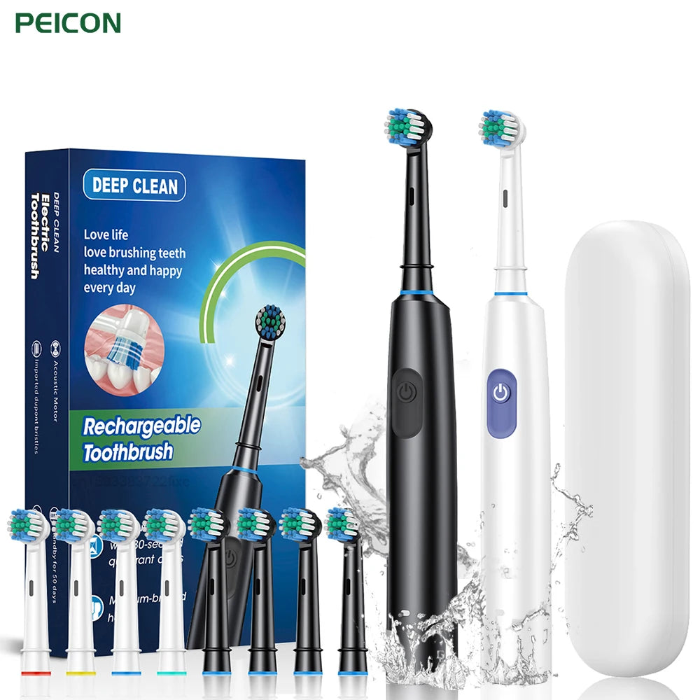 Electric Toothbrush – Deep Clean Whitening With Ultrasonic Rotation And Replacement Heads