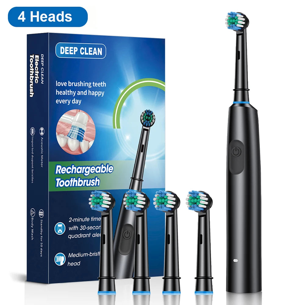 Electric Toothbrush – Deep Clean Whitening With Ultrasonic Rotation And Replacement Heads