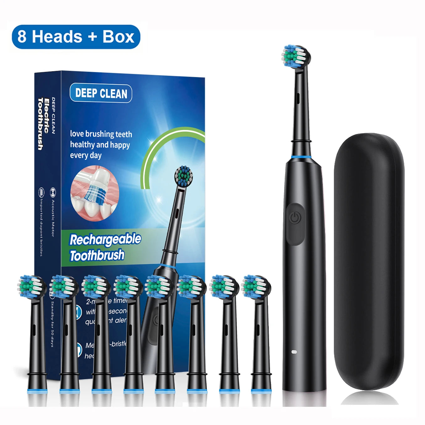 Electric Toothbrush – Deep Clean Whitening With Ultrasonic Rotation And Replacement Heads