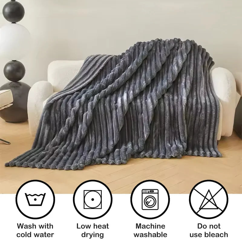 Throw Blanket – Ultra-Soft 250GSM Fluffy Warmth Decorative Striped Winter Nap