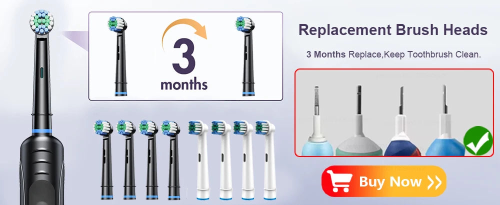 Electric Toothbrush – Deep Clean Whitening With Ultrasonic Rotation And Replacement Heads