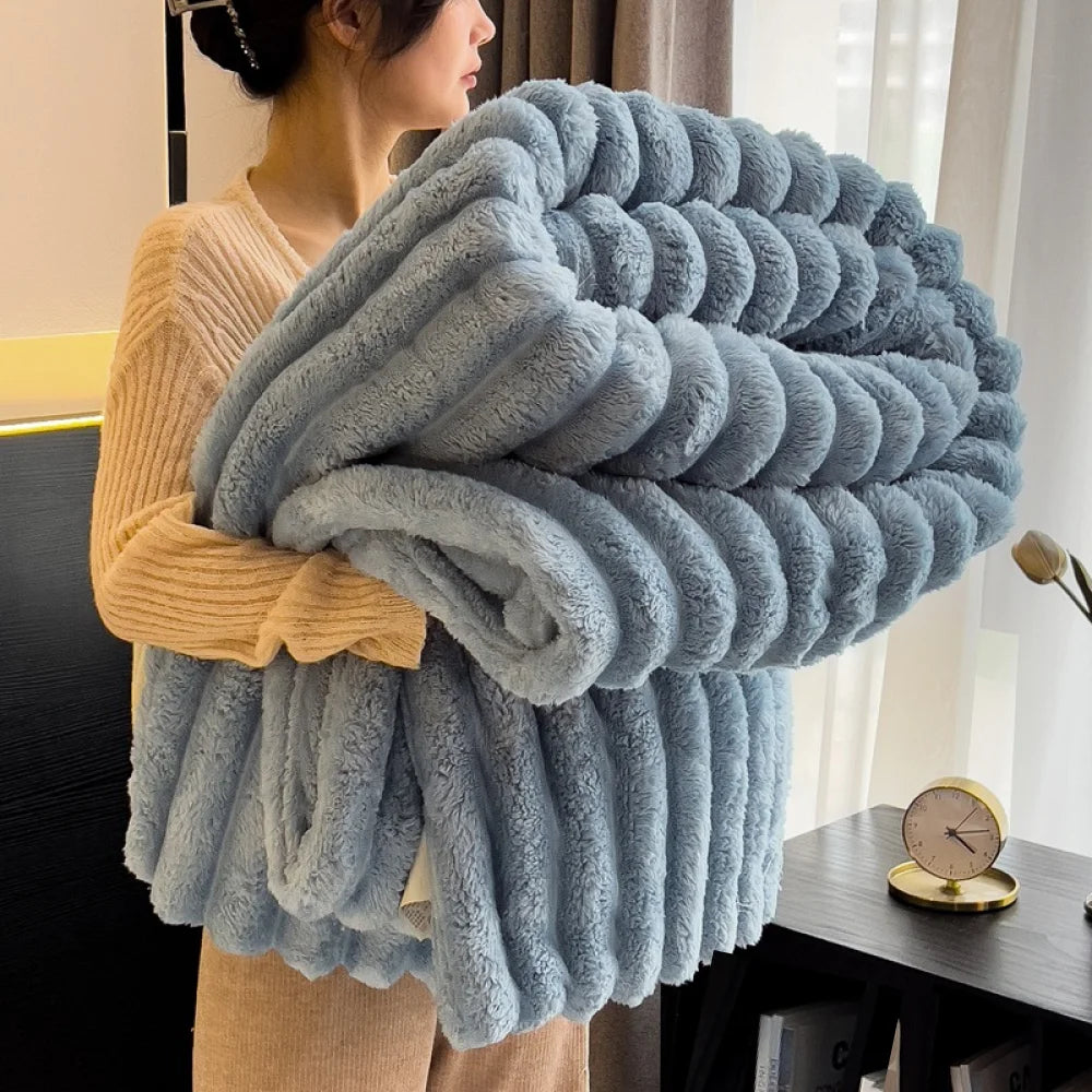 Throw Blanket – Ultra-Soft 250GSM Fluffy Warmth Decorative Striped Winter Nap