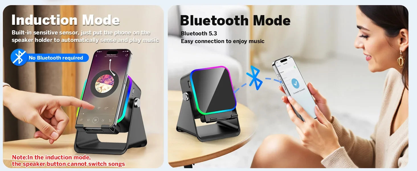 5-In-1 Wireless Speaker Stand – Auto-Induction Bluetooth, 8-Mode RGB Lighting